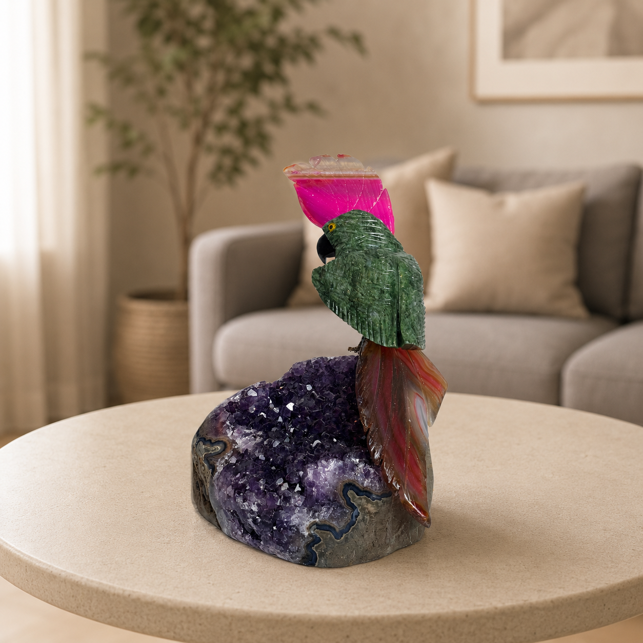 Verdantia Amethyst Gemstone Cockatoo – Crystal Bird Home Décor, Prosperity & Renewal Symbol | 6.6 Inch, 910 gm