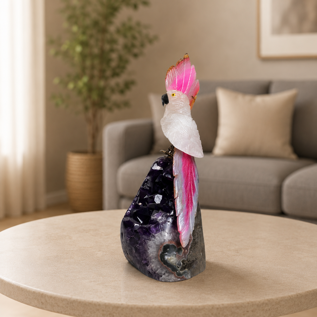 Roselle Amethyst Gemstone Cockatoo – Crystal Bird Home Décor, Love & Grace Symbol | 8 Inch, 954 gm
