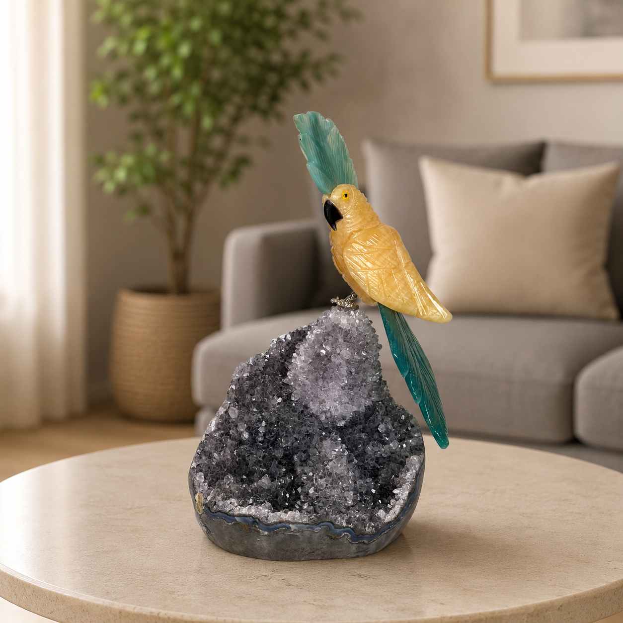 Aureverde Amethyst Gemstone Cockatoo – Crystal Bird Home Décor, Prosperity & Renewal Symbol | 8 Inch, 1.05 kg