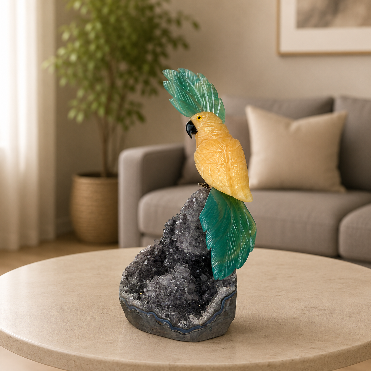 Aureverde Amethyst Gemstone Cockatoo – Crystal Bird Home Décor, Prosperity & Renewal Symbol | 8 Inch, 1.05 kg
