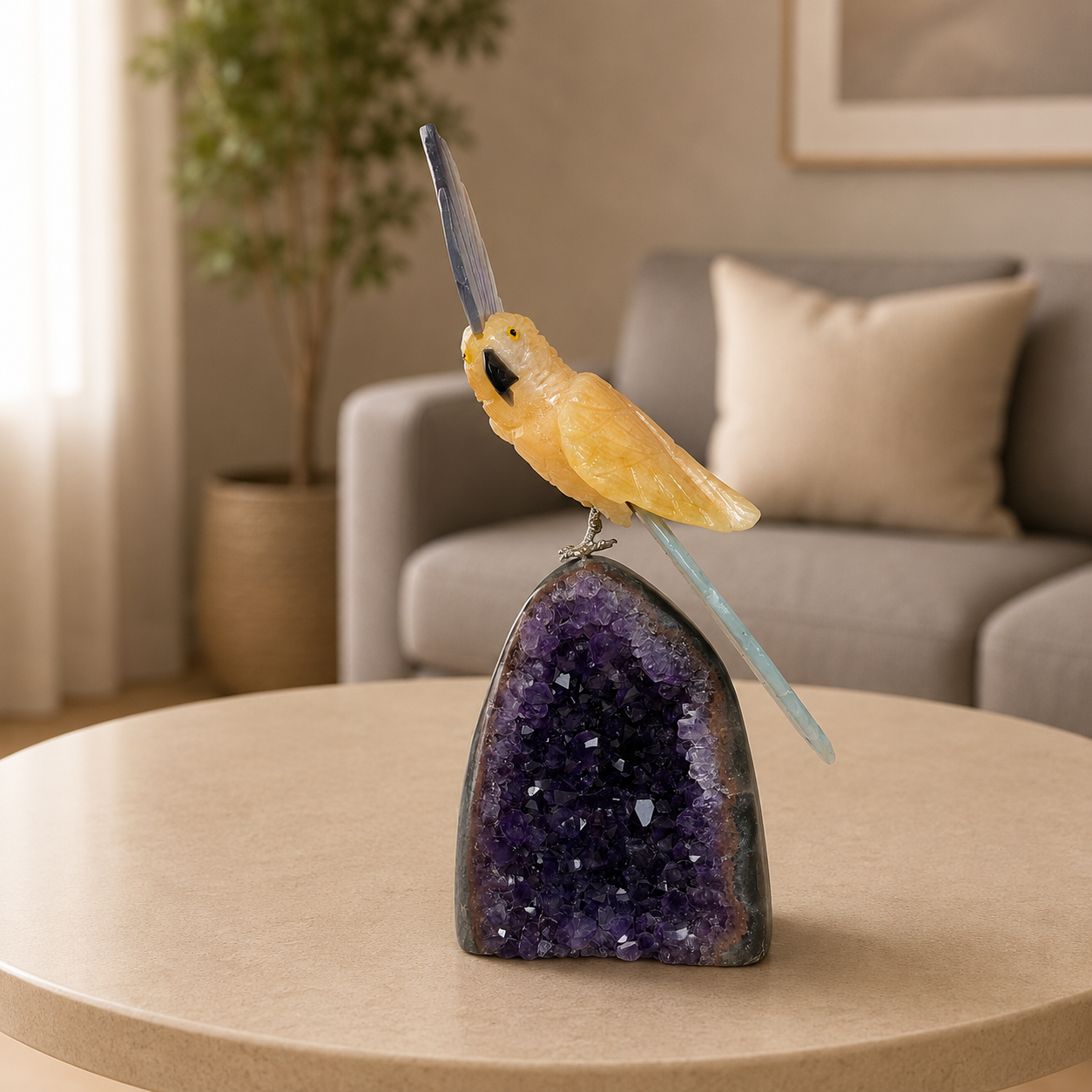 Aurelune Amethyst Gemstone Cockatoo – Crystal Bird Home Décor, Prosperity & Serenity Symbol | 8 Inch, 630 gm