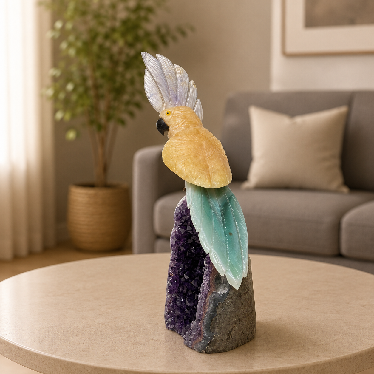 Aurelune Amethyst Gemstone Cockatoo – Crystal Bird Home Décor, Prosperity & Serenity Symbol | 8 Inch, 630 gm