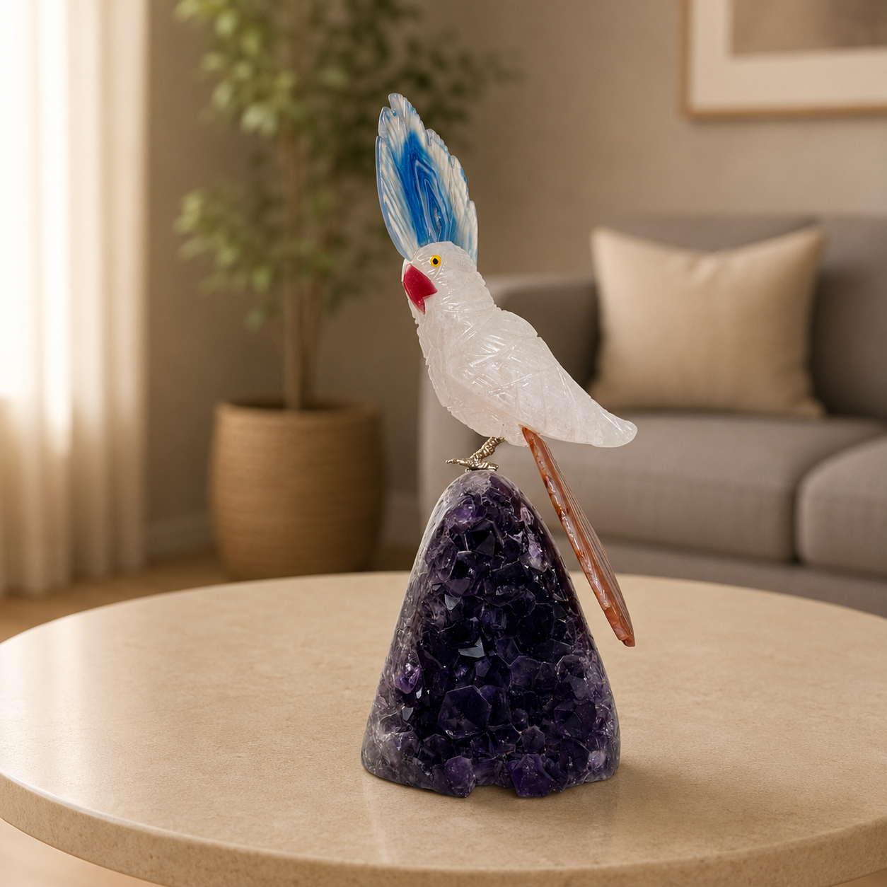 Celestara Amethyst Gemstone Cockatoo – Crystal Bird Home Décor, Clarity & Inspiration Symbol | 7.9 Inch, 626 gm