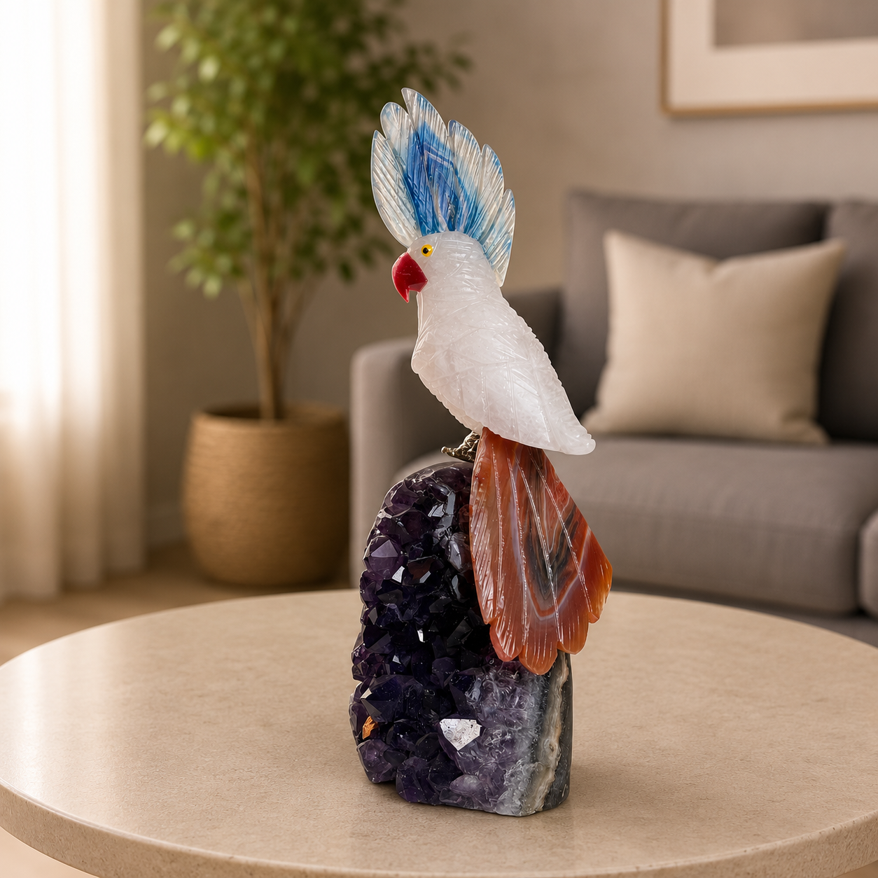 Celestara Amethyst Gemstone Cockatoo – Crystal Bird Home Décor, Clarity & Inspiration Symbol | 7.9 Inch, 626 gm
