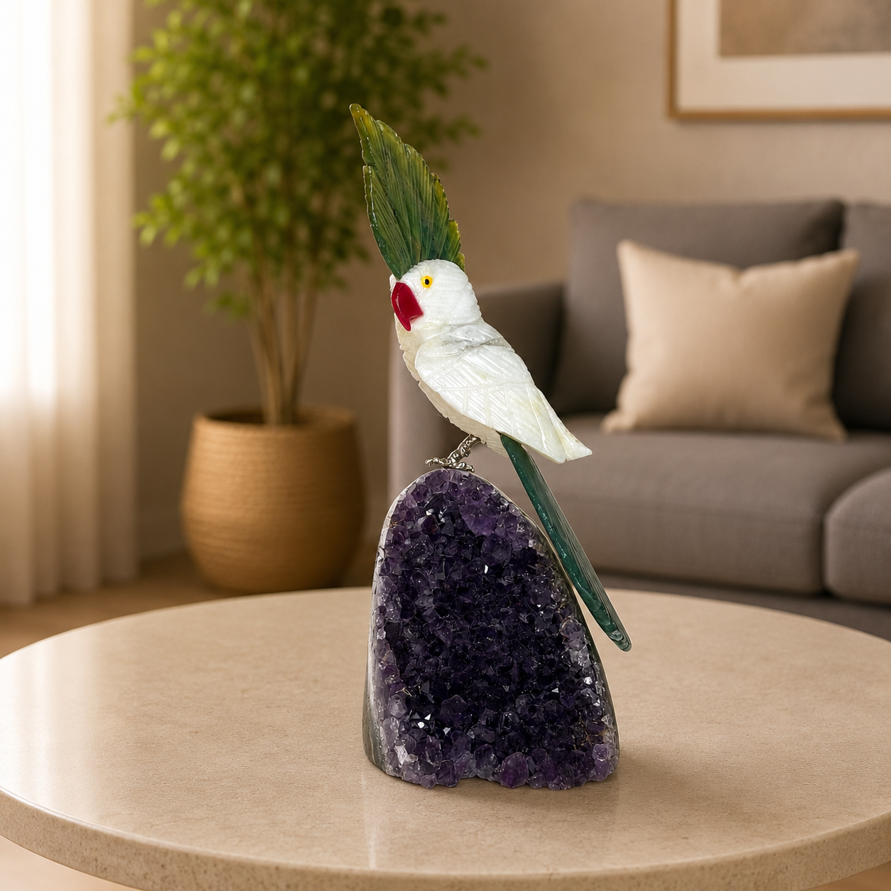 Verdelis Amethyst Gemstone Cockatoo – Crystal Bird Home Décor, Harmony & Prosperity Symbol | 7 Inch, 596 gm