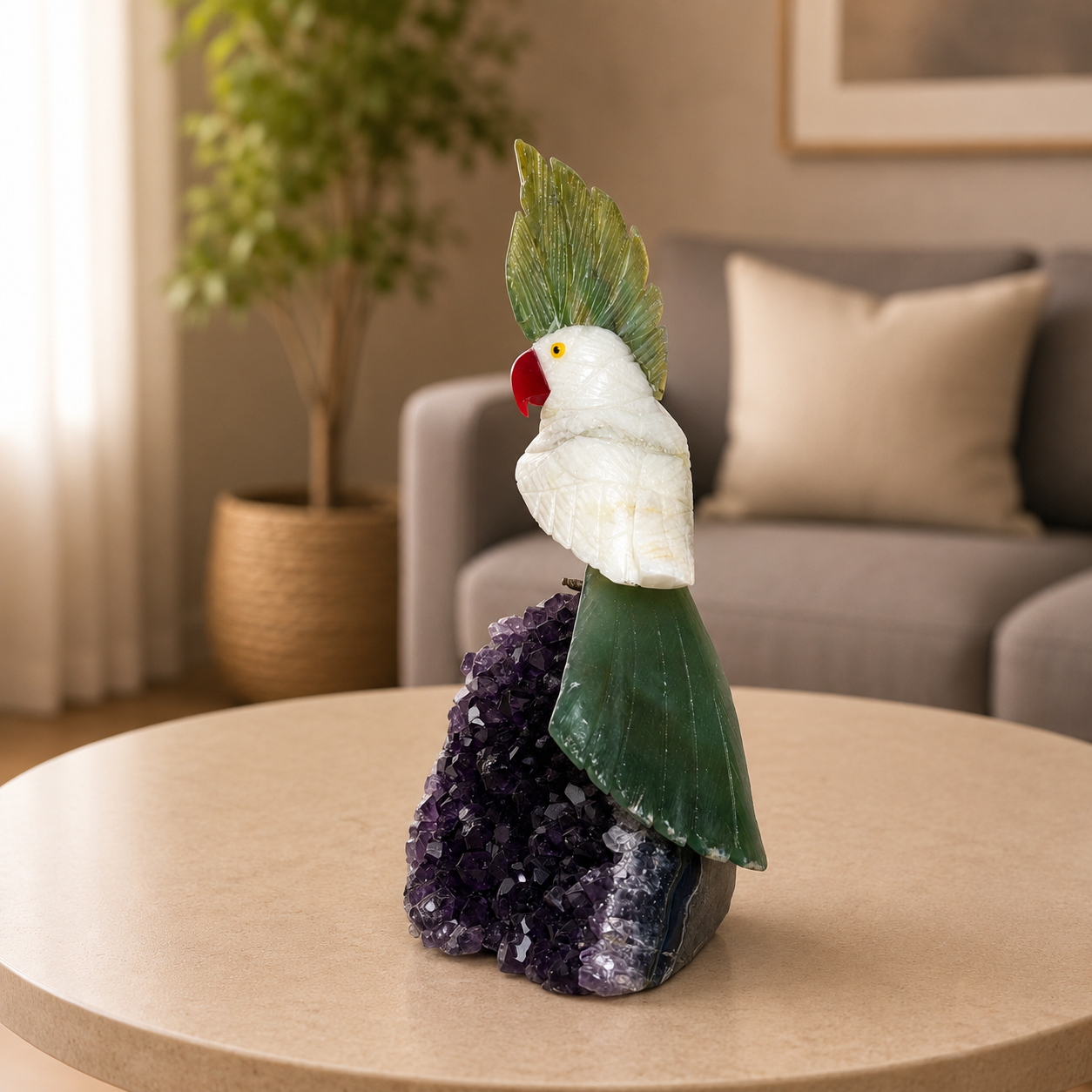 Verdelis Amethyst Gemstone Cockatoo – Crystal Bird Home Décor, Harmony & Prosperity Symbol | 7 Inch, 596 gm