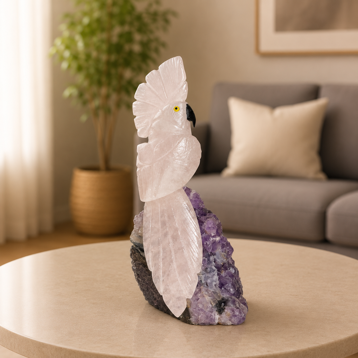 Rosamira Amethyst Gemstone Cockatoo – Crystal Bird Home Décor, Love & Serenity Symbol | 6.7 Inch, 568 gm