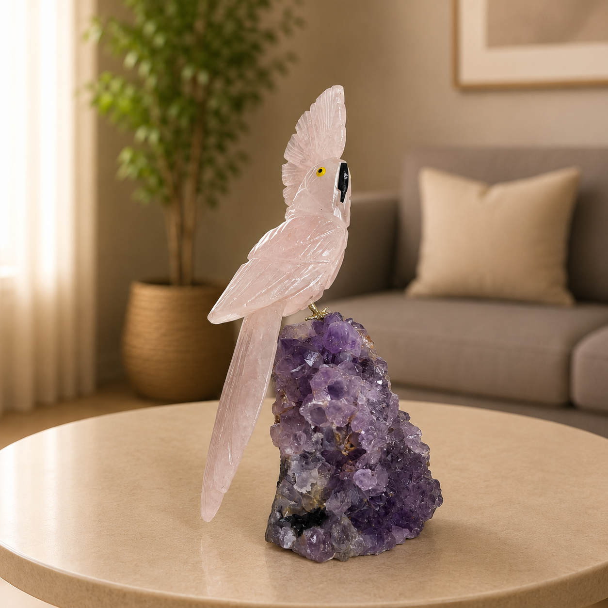 Rosamira Amethyst Gemstone Cockatoo – Crystal Bird Home Décor, Love & Serenity Symbol | 6.7 Inch, 568 gm
