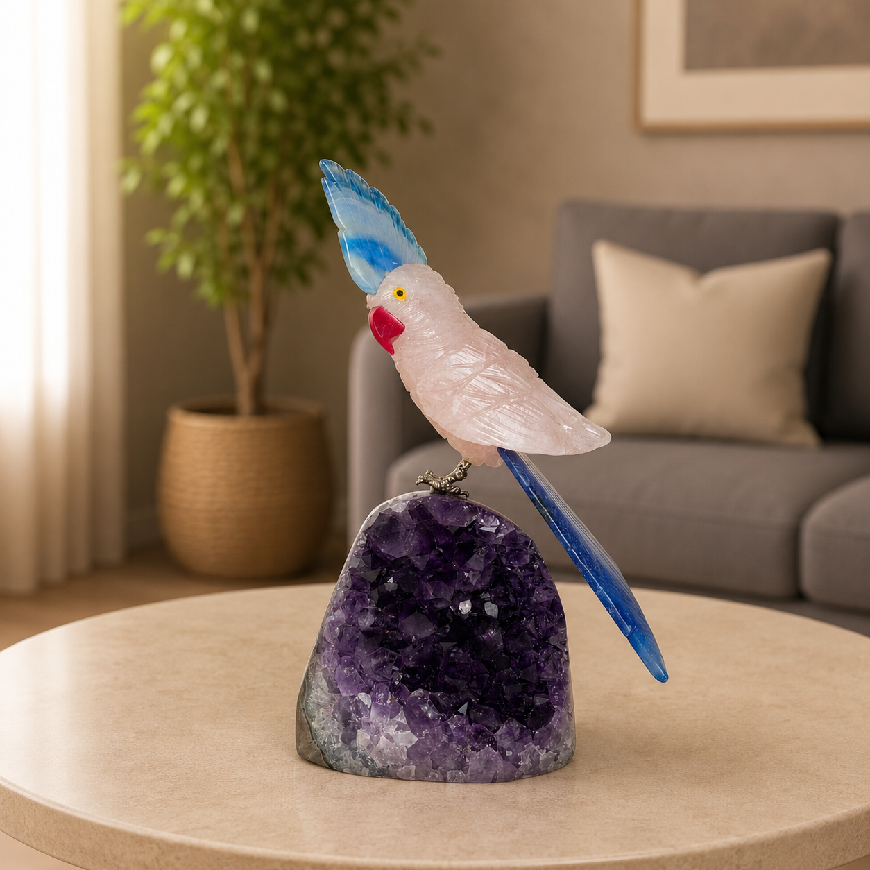 Azurielle Amethyst Gemstone Cockatoo – Crystal Bird Home Décor, Serenity & Inspiration Symbol | 6 Inch, 600 gm