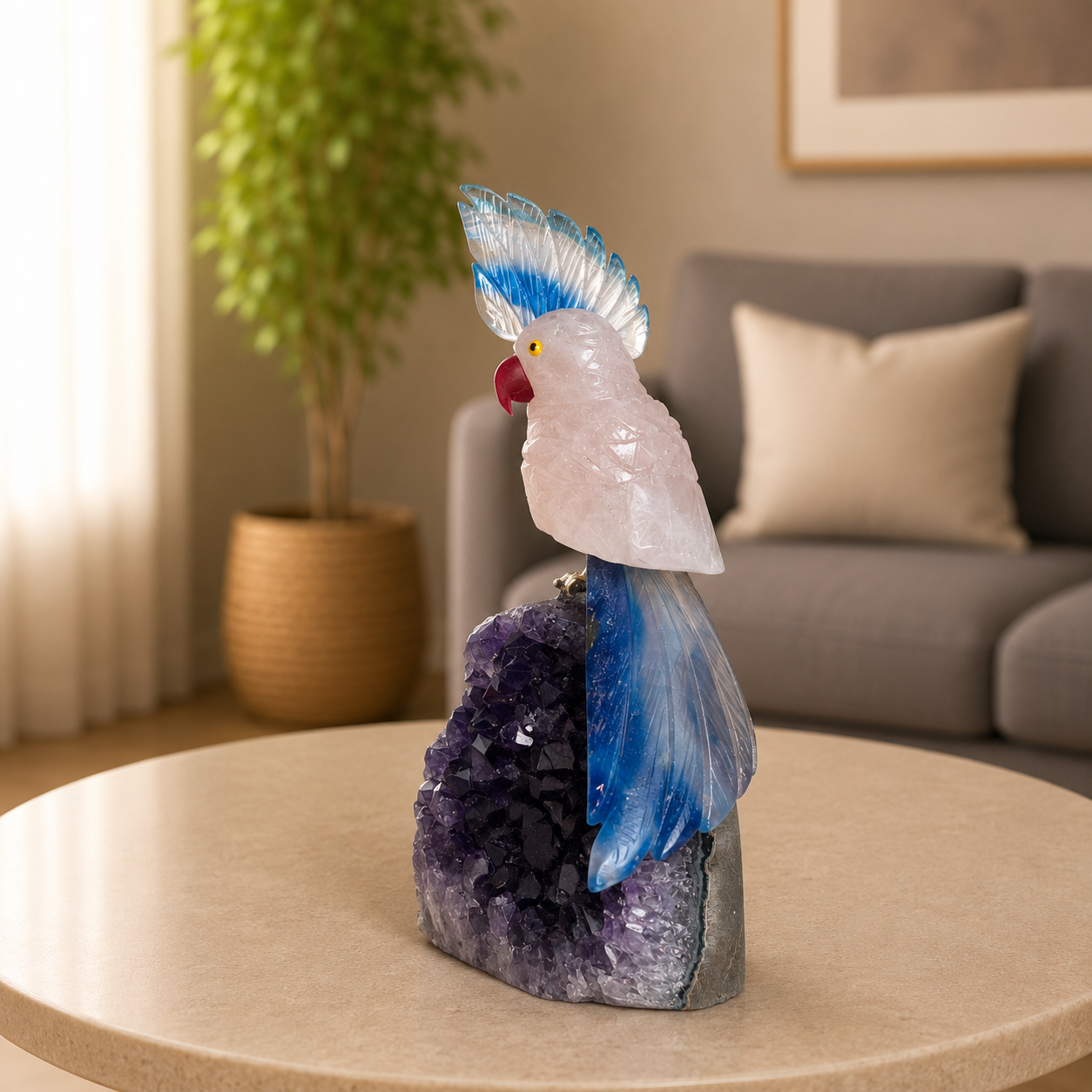 Azurielle Amethyst Gemstone Cockatoo – Crystal Bird Home Décor, Serenity & Inspiration Symbol | 6 Inch, 600 gm