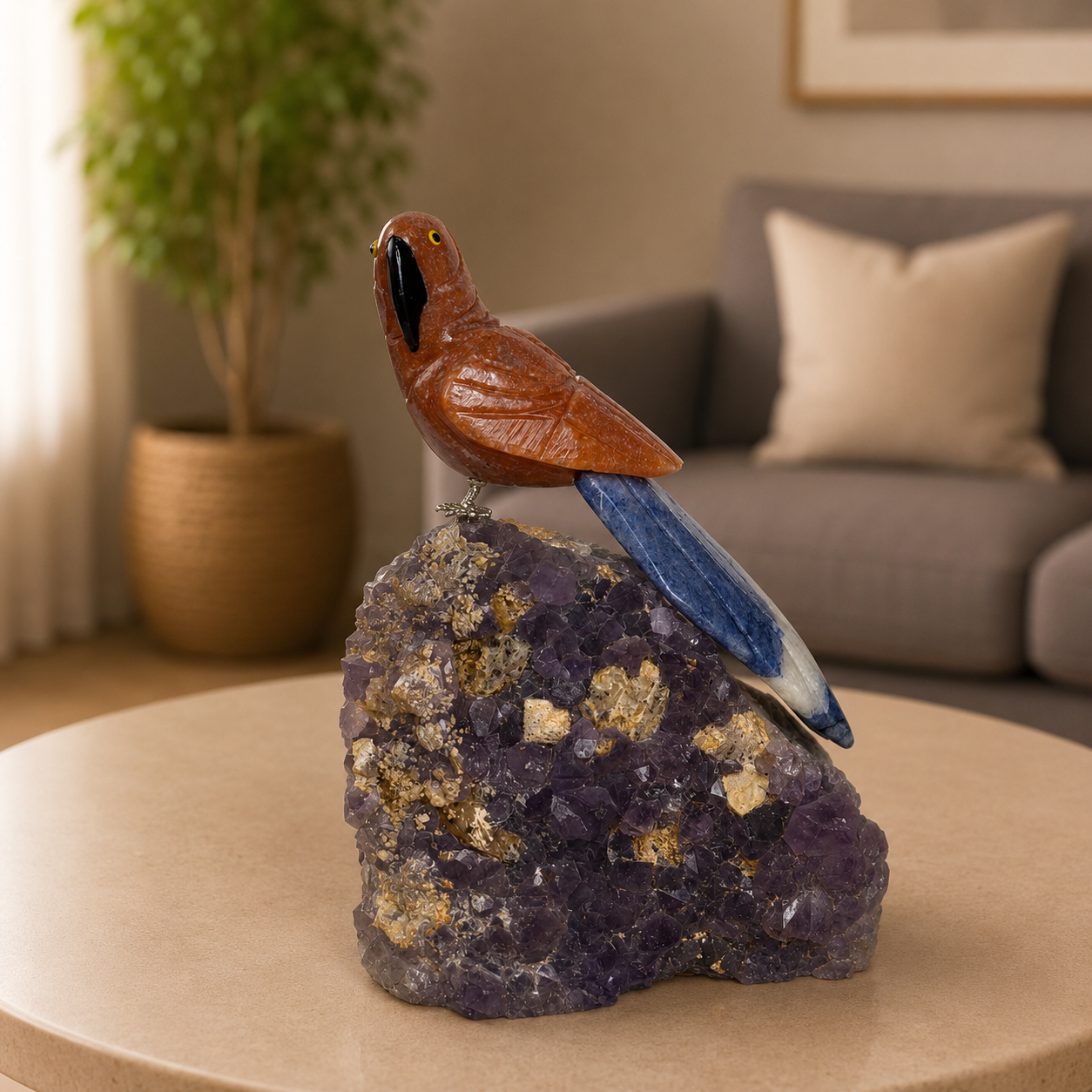 Sodalume Amethyst Gemstone Parrot – Crystal Bird Home Décor, Wisdom & Confidence Symbol | 6 Inch, 822 gm