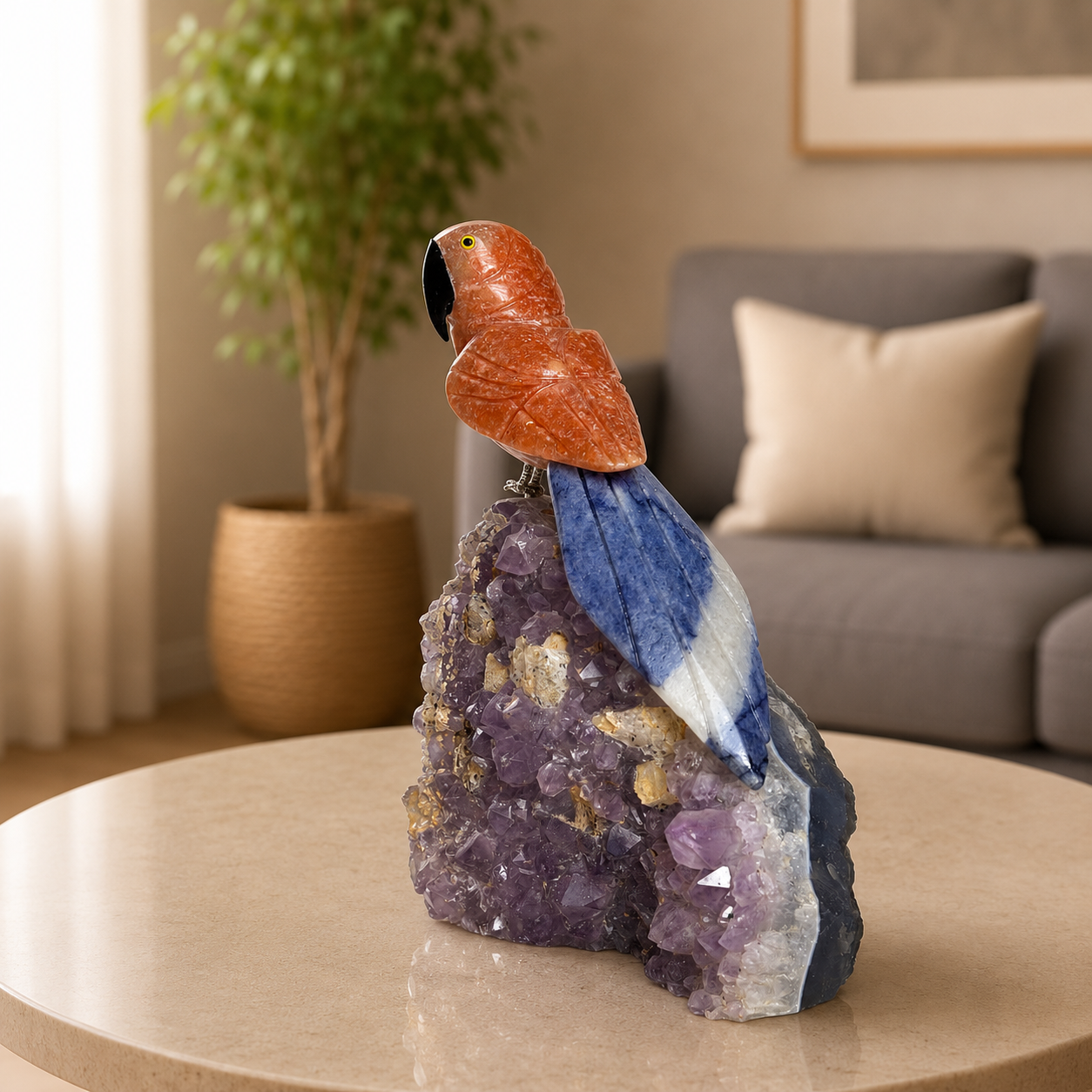 Sodalume Amethyst Gemstone Parrot – Crystal Bird Home Décor, Wisdom & Confidence Symbol | 6 Inch, 822 gm