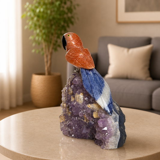Sodalume Amethyst Gemstone Parrot – Crystal Bird Home Décor, Wisdom & Confidence Symbol | 6 Inch, 822 gm