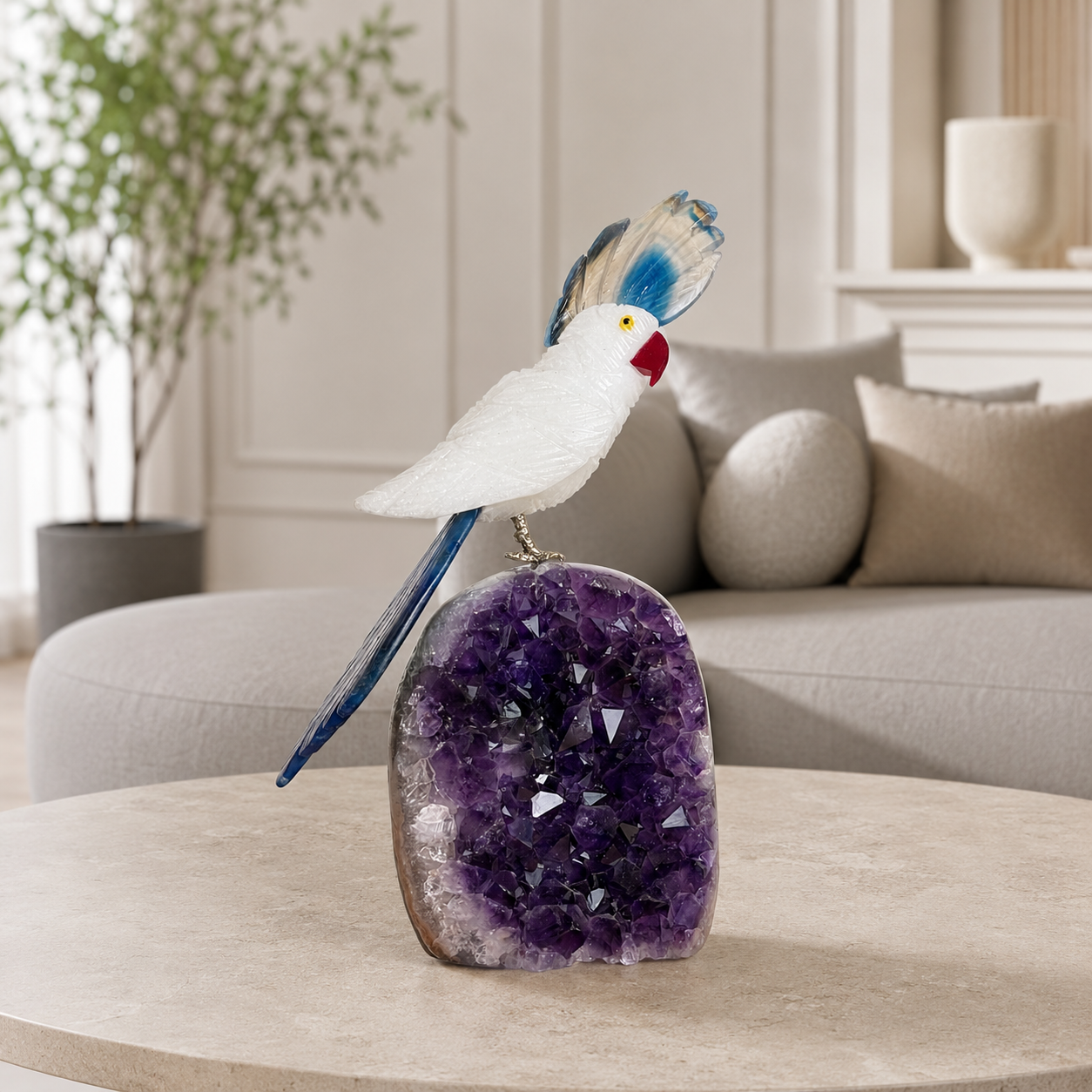 Aurecrest White Quartz Gemstone Bird – Elegance, Serenity & Prosperity Symbol | 7.9 Inch, 704 gm