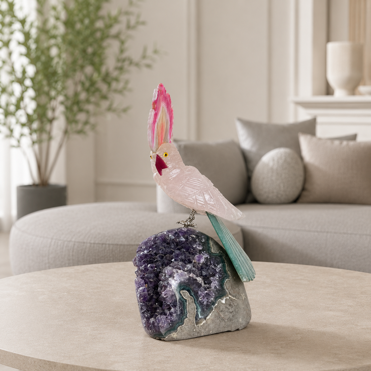 Roselune Rose Quartz Gemstone Bird – Love, Harmony & Joy Symbol | 6 Inch, 640 gm