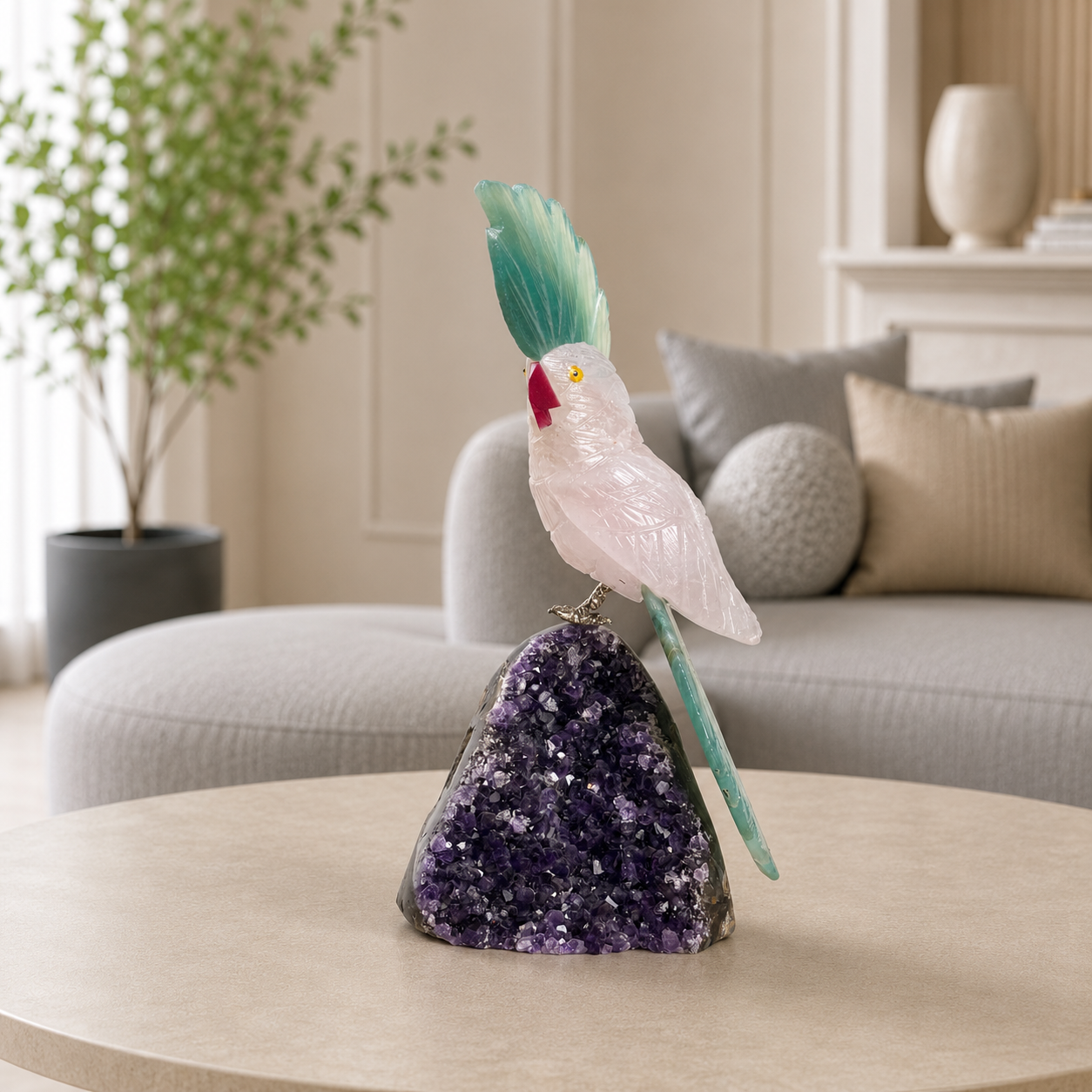 Auremint Rose Quartz Gemstone Bird – Serenity, Growth & Harmony Symbol | 6.7 Inch, 388 gm