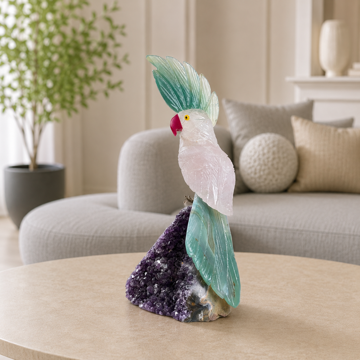 Auremint Rose Quartz Gemstone Bird – Serenity, Growth & Harmony Symbol | 6.7 Inch, 388 gm