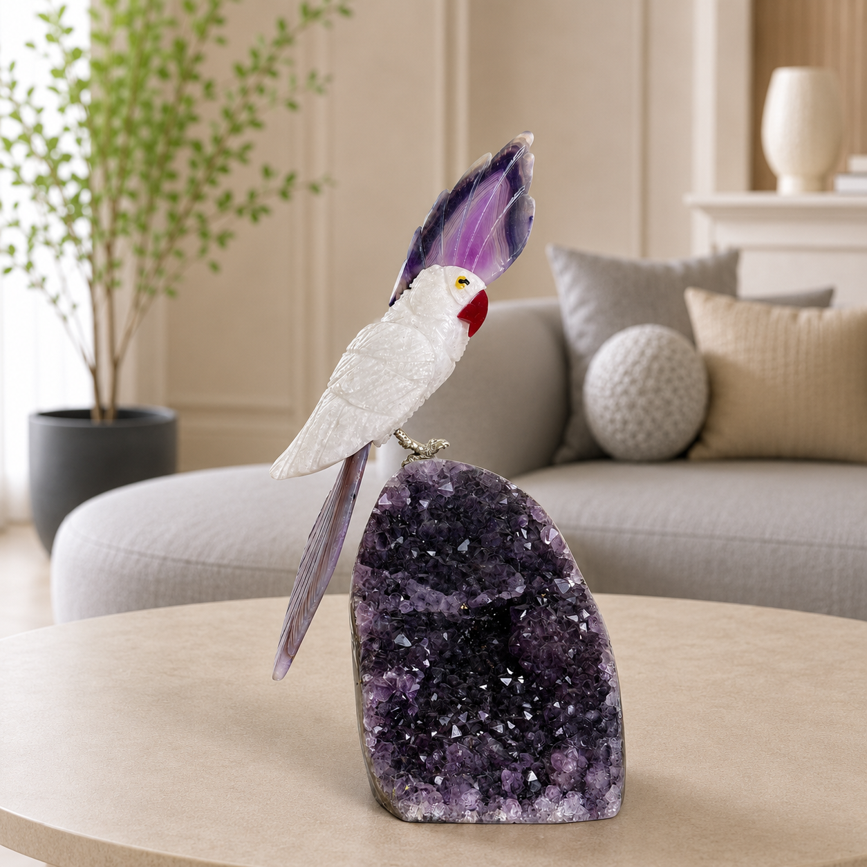 Aurelia White Quartz Gemstone Bird – Purity, Grace & Inner Harmony Symbol | 7 Inch, 650 gm