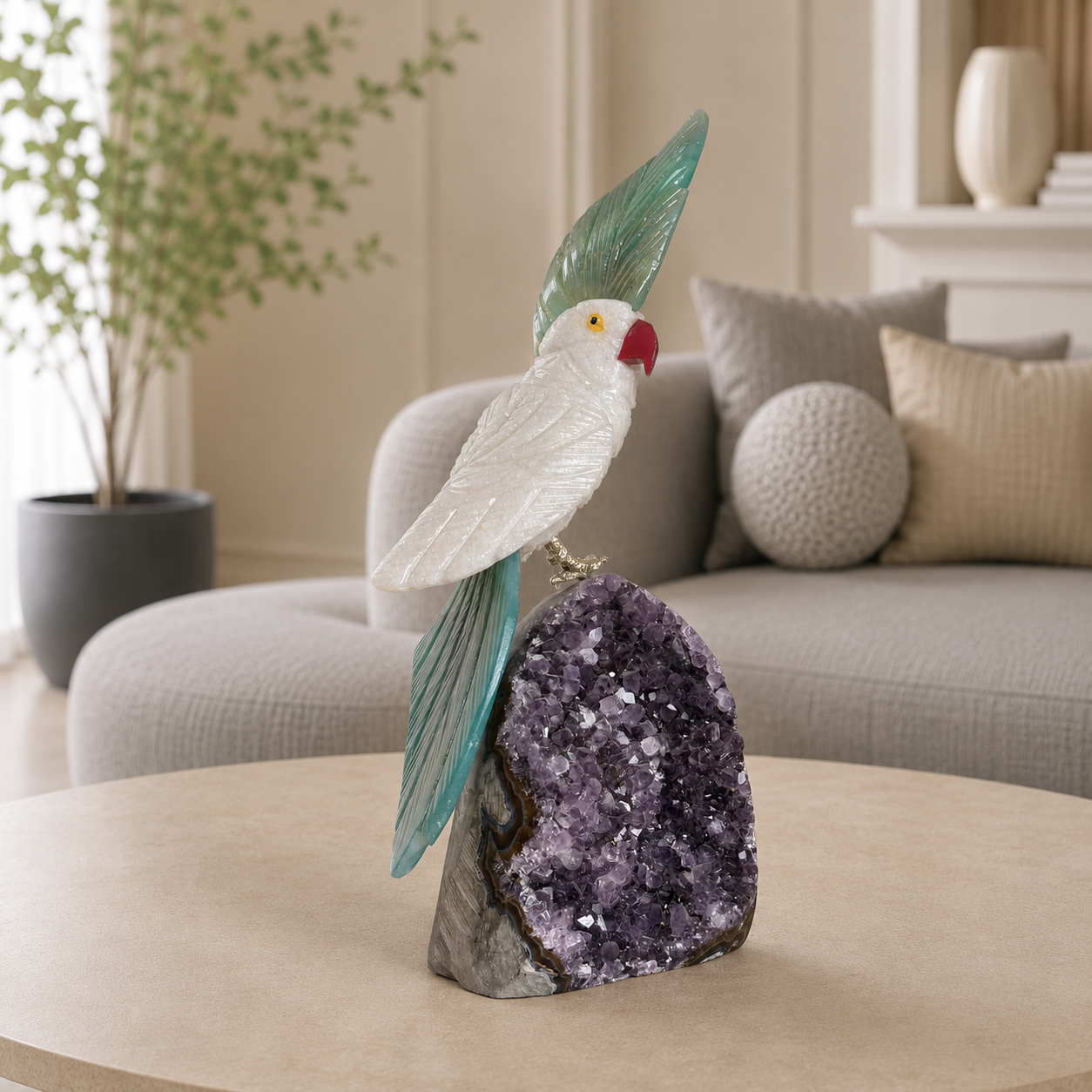 Aureverde White Quartz Gemstone Bird – Harmony, Renewal & Prosperity Symbol | 7 Inch, 584 gm