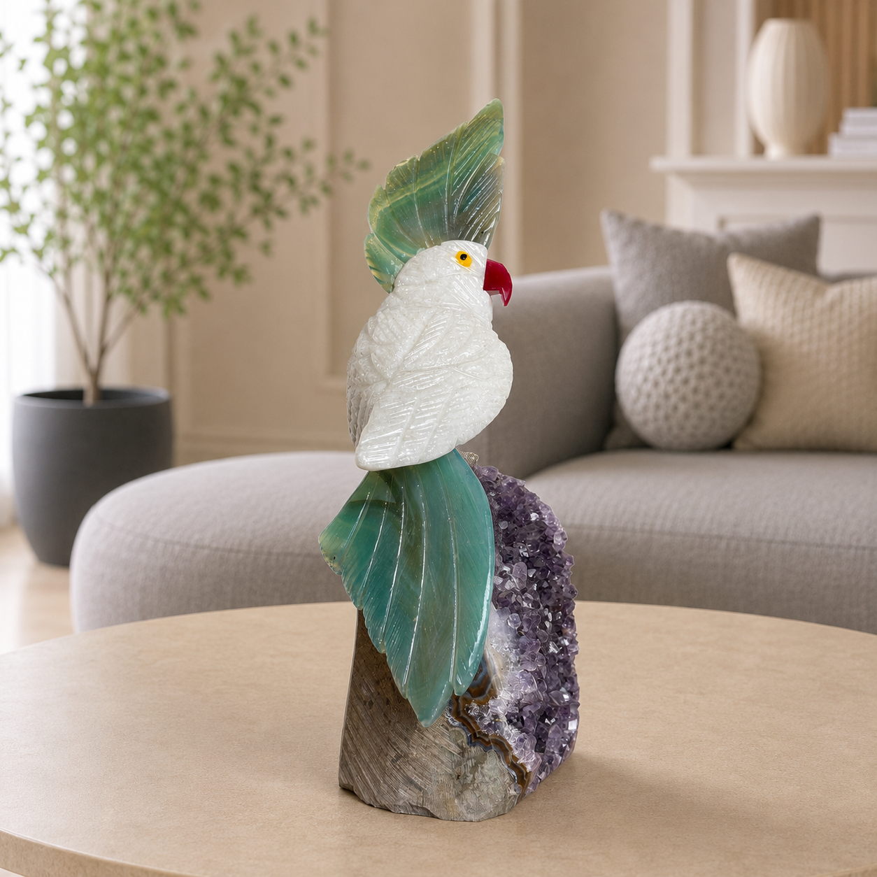 Aureverde White Quartz Gemstone Bird – Harmony, Renewal & Prosperity Symbol | 7 Inch, 584 gm
