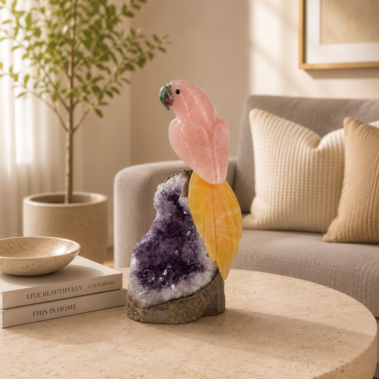 Aurelisse Rose Quartz Gemstone Bird – Crystal Parrot Home Décor, Love & Positivity Symbol | 15 Inch, 1.6 kg