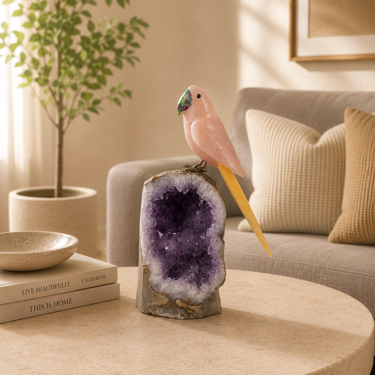 Aurelisse Rose Quartz Gemstone Bird – Crystal Parrot Home Décor, Love & Positivity Symbol | 15 Inch, 1.6 kg
