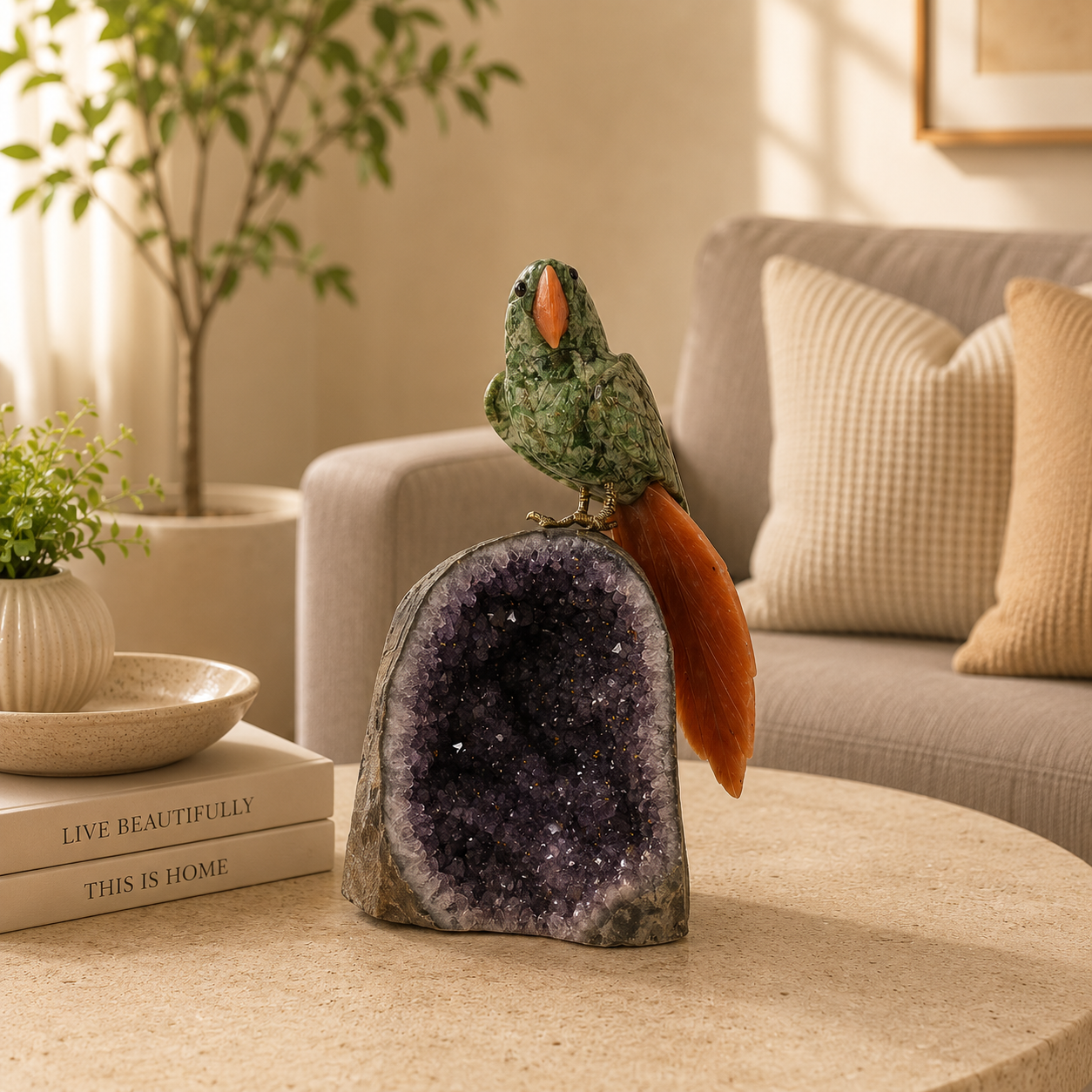 Aureverde Amethyst Gemstone Bird – Prosperity & Vitality Symbol, 9 Inch, 1.4 kg