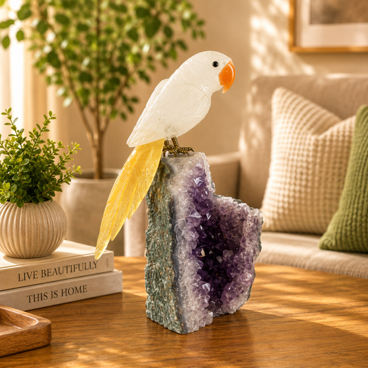 Aurelume Amethyst Gemstone Bird – Crystal Parrot Home Décor, Clarity & Joy Symbol | 9 Inch, 1.5 kg