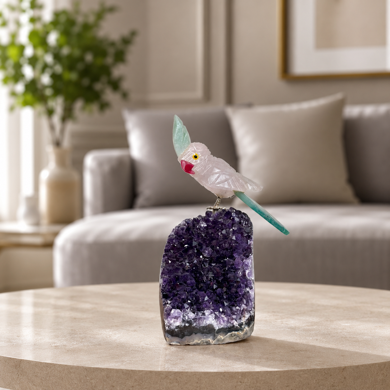 Aurelia Rose Quartz Gemstone Bird – Crystal Parrot Home Décor, Love & Harmony Symbol (5 Inch, 304 gm)
