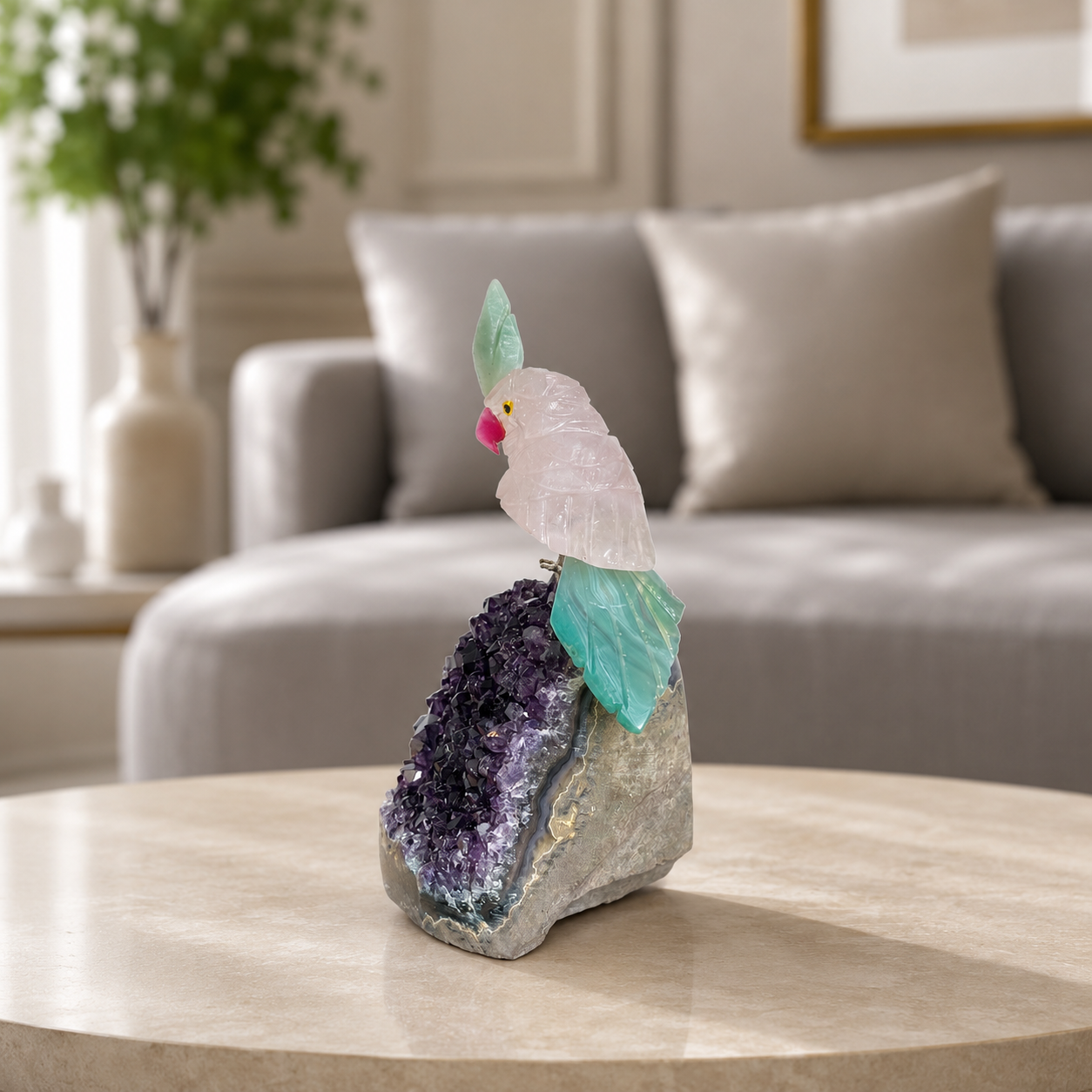 Aurelia Rose Quartz Gemstone Bird – Crystal Parrot Home Décor, Love & Harmony Symbol (5 Inch, 304 gm)