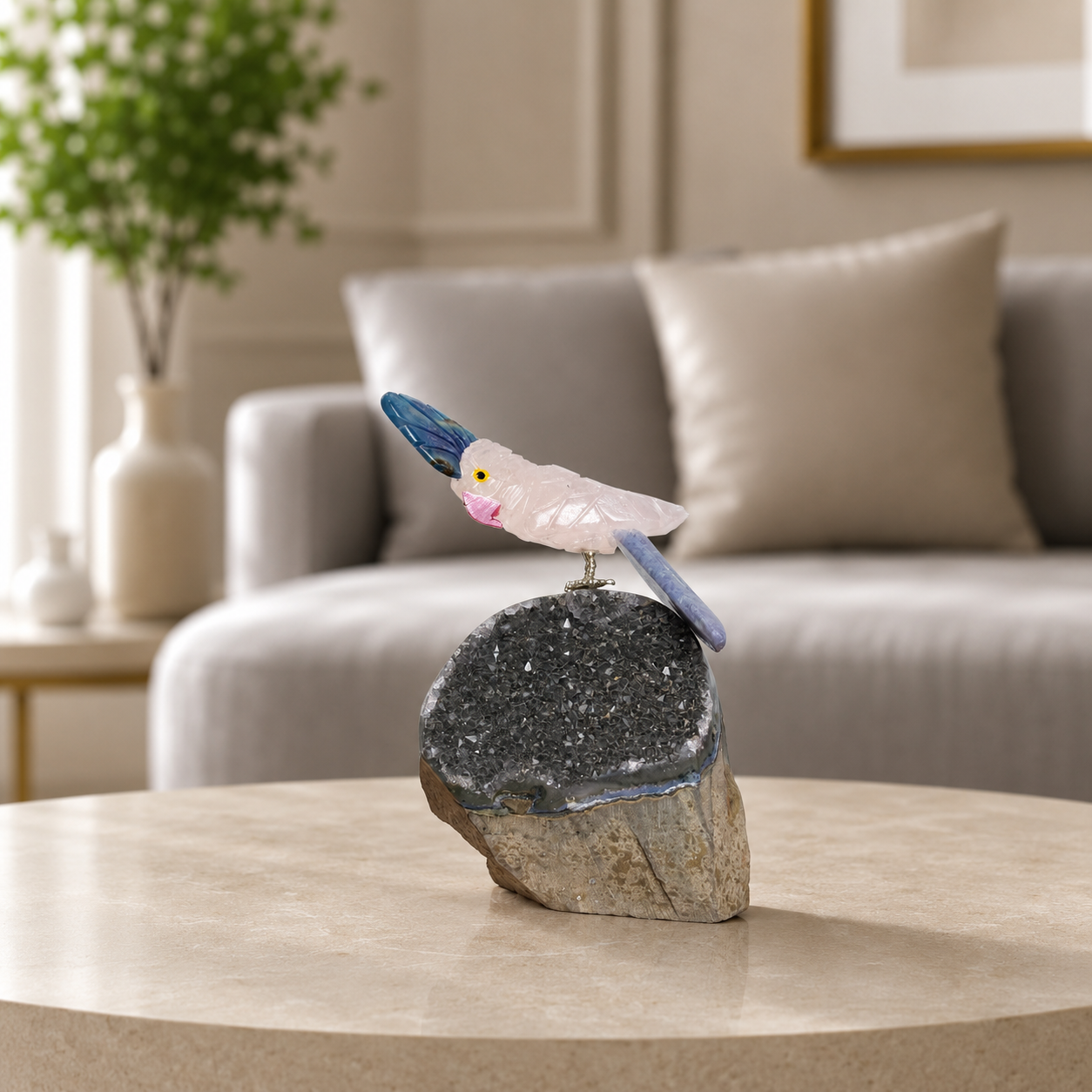 Aurevia Rose Quartz Gemstone Bird – Crystal Parrot Home Décor, Serenity & Wisdom Symbol (4.1 Inch, 270 gm)