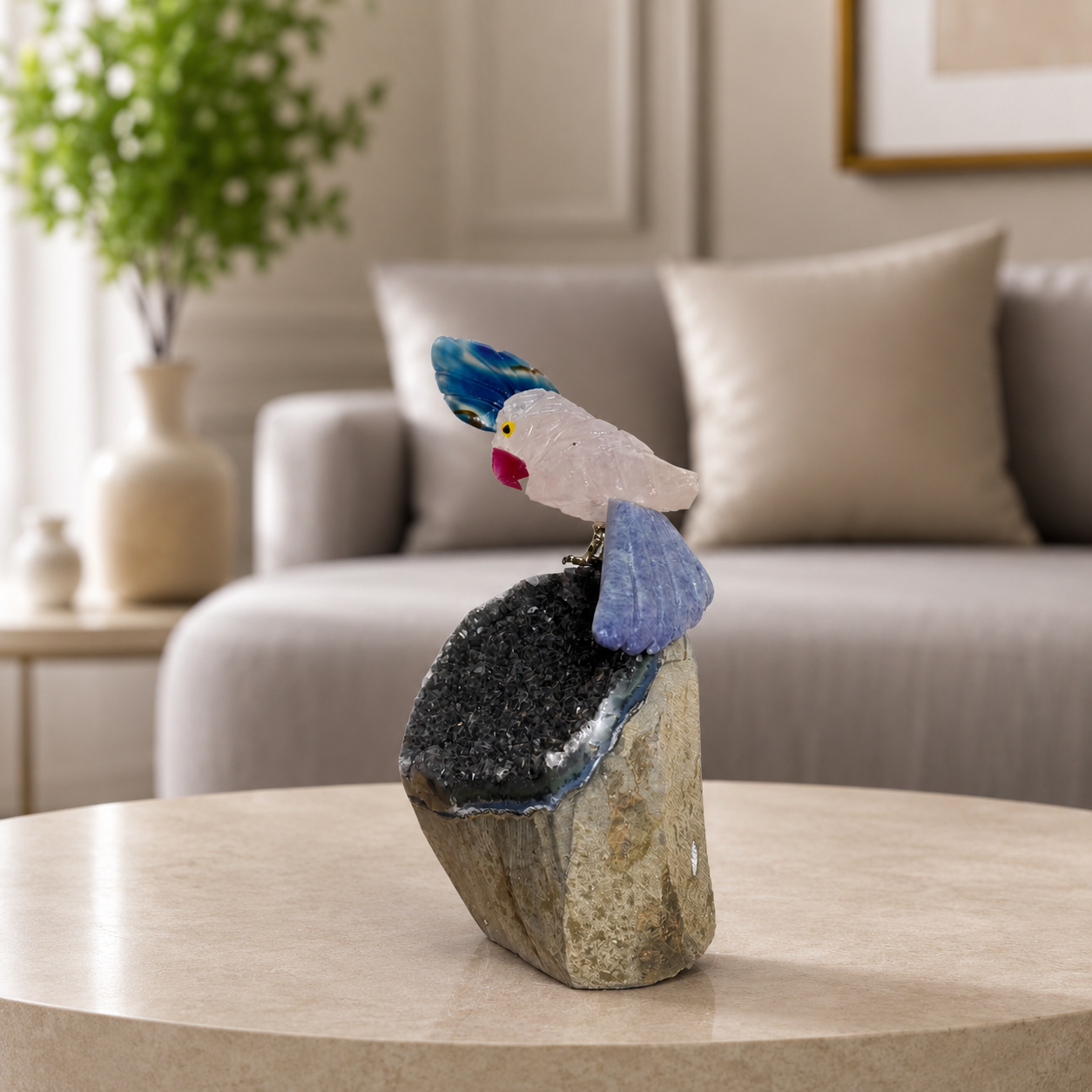 Aurevia Rose Quartz Gemstone Bird – Crystal Parrot Home Décor, Serenity & Wisdom Symbol (4.1 Inch, 270 gm)