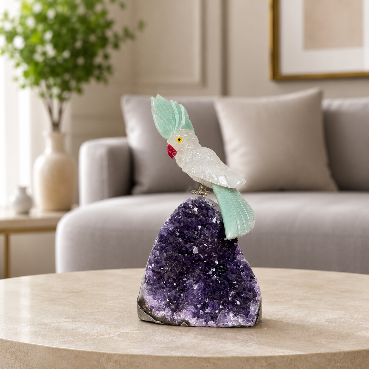 Aurelia White Quartz Gemstone Bird – Crystal Parrot Home Décor, Purity & Prosperity Symbol (5 Inch, 334 gm)
