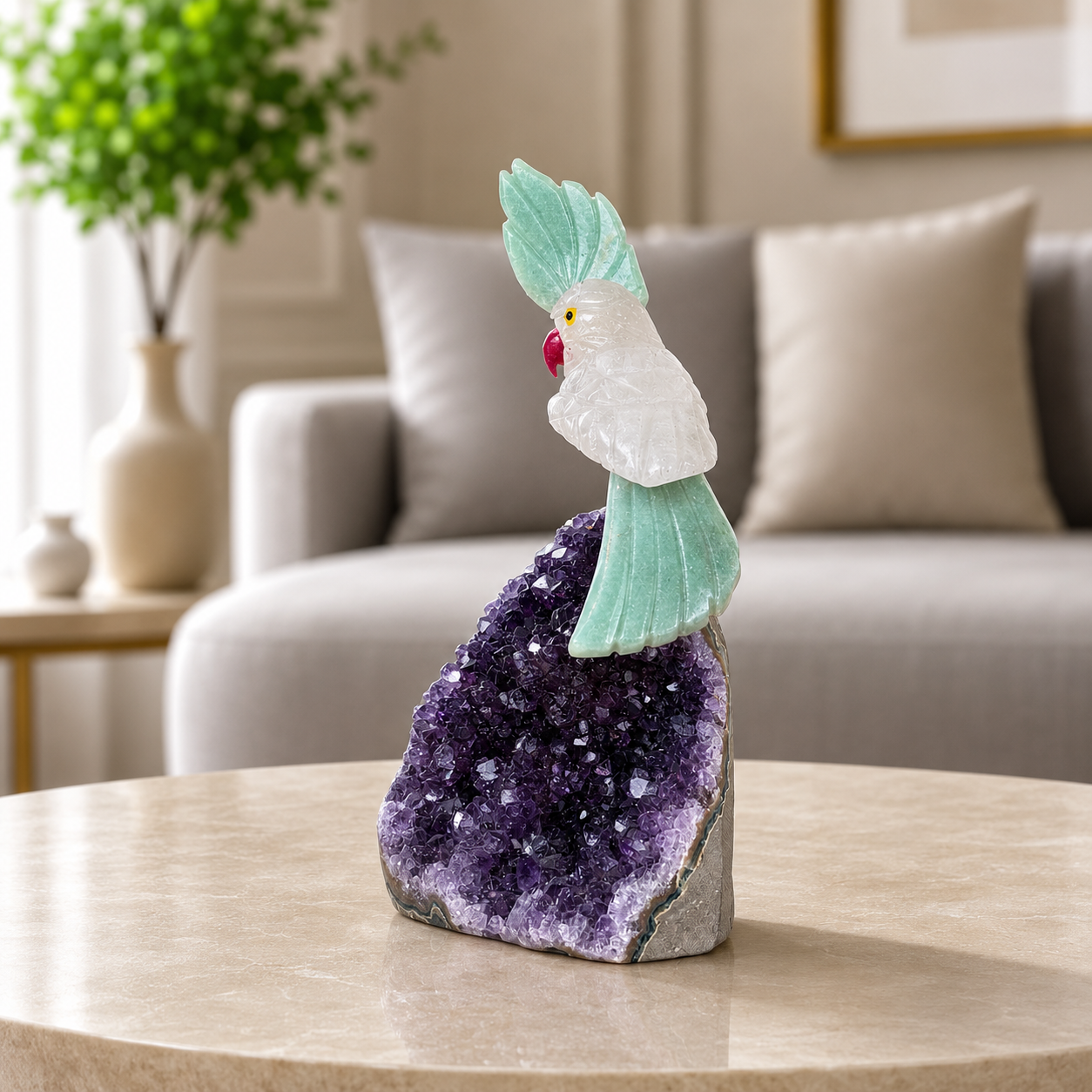 Aurelia White Quartz Gemstone Bird – Crystal Parrot Home Décor, Purity & Prosperity Symbol (5 Inch, 334 gm)