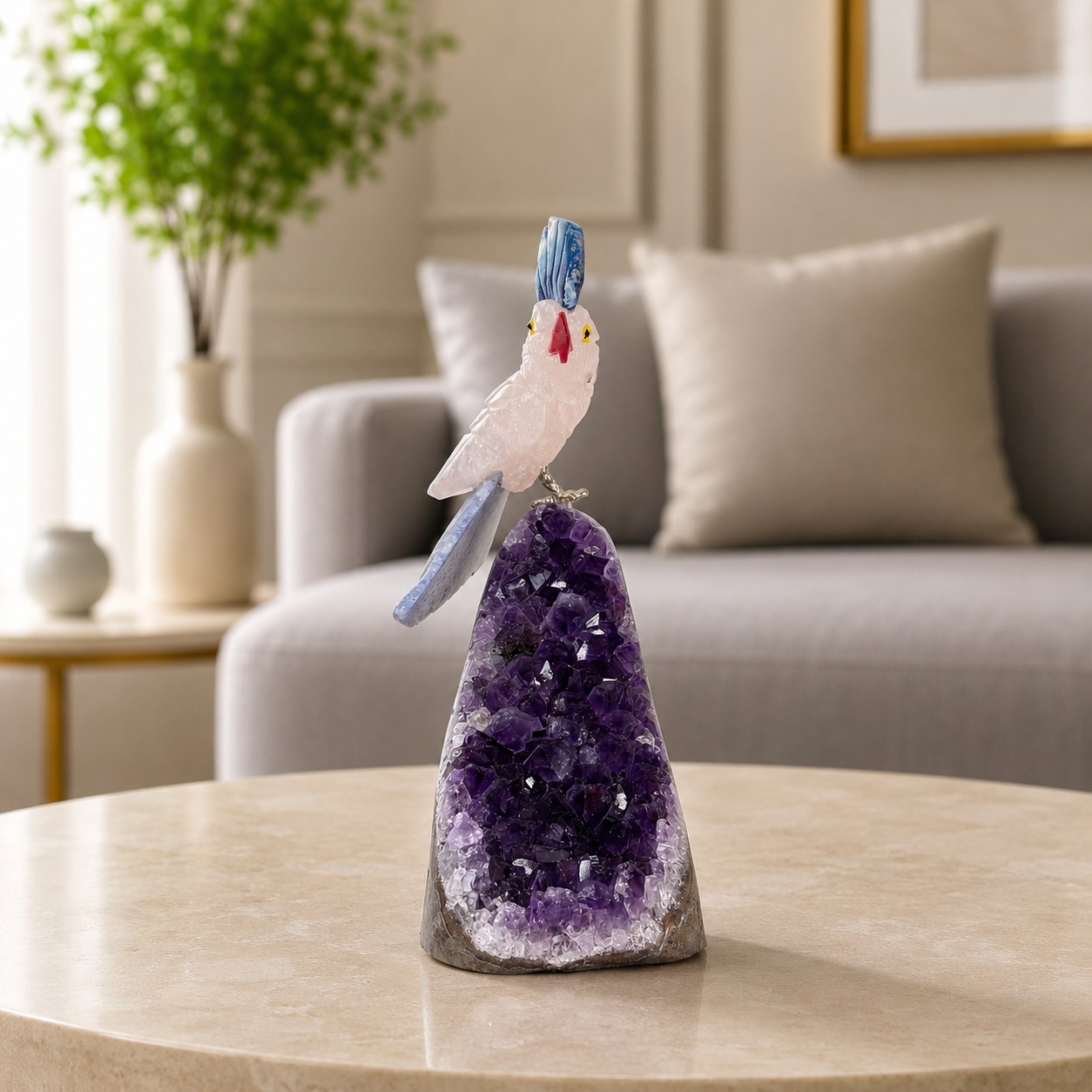 Aurevia Rose Quartz Gemstone Bird – Crystal Cockatoo Home Décor, Wisdom & Harmony Symbol (5 Inch, 276 gm)