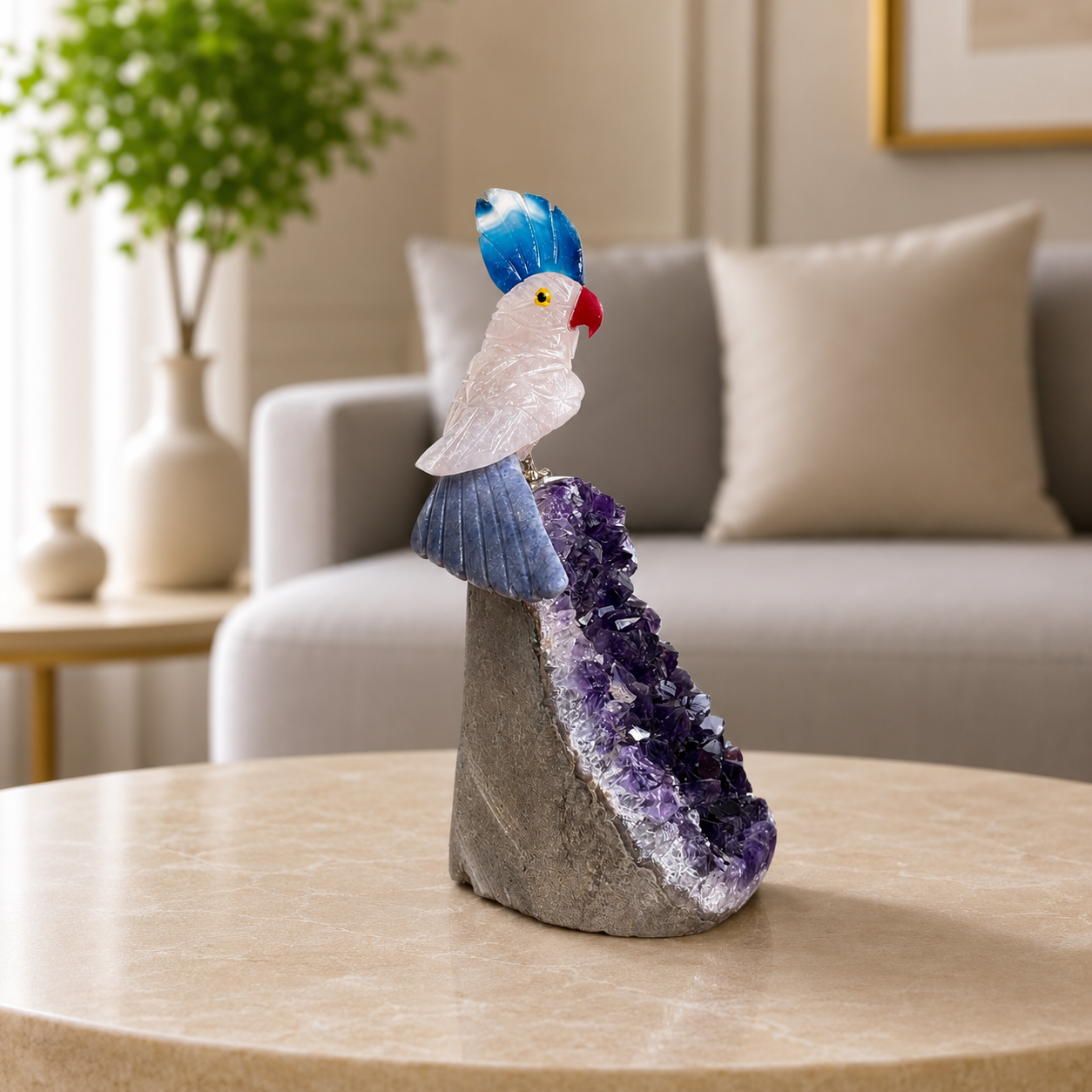 Aurevia Rose Quartz Gemstone Bird – Crystal Cockatoo Home Décor, Wisdom & Harmony Symbol (5 Inch, 276 gm)