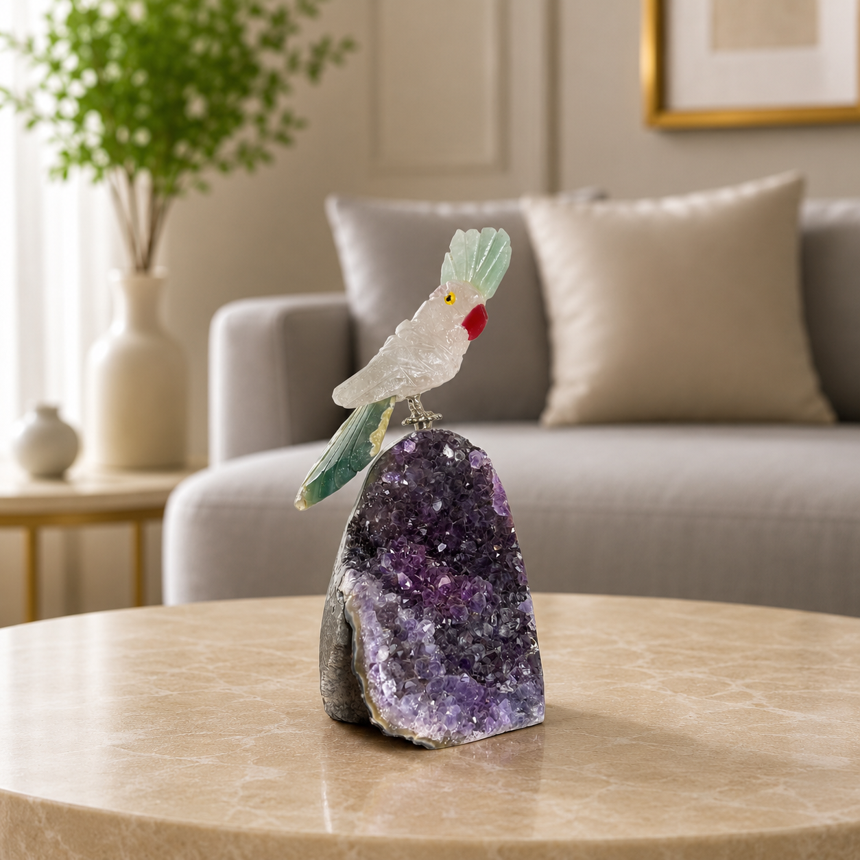 Aurelia White Quartz Gemstone Bird – Crystal Cockatoo Home Décor, Purity & Prosperity Symbol (4.2 Inch, 320 gm)
