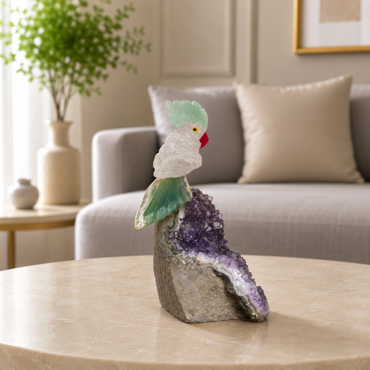Aurelia White Quartz Gemstone Bird – Crystal Cockatoo Home Décor, Purity & Prosperity Symbol (4.2 Inch, 320 gm)
