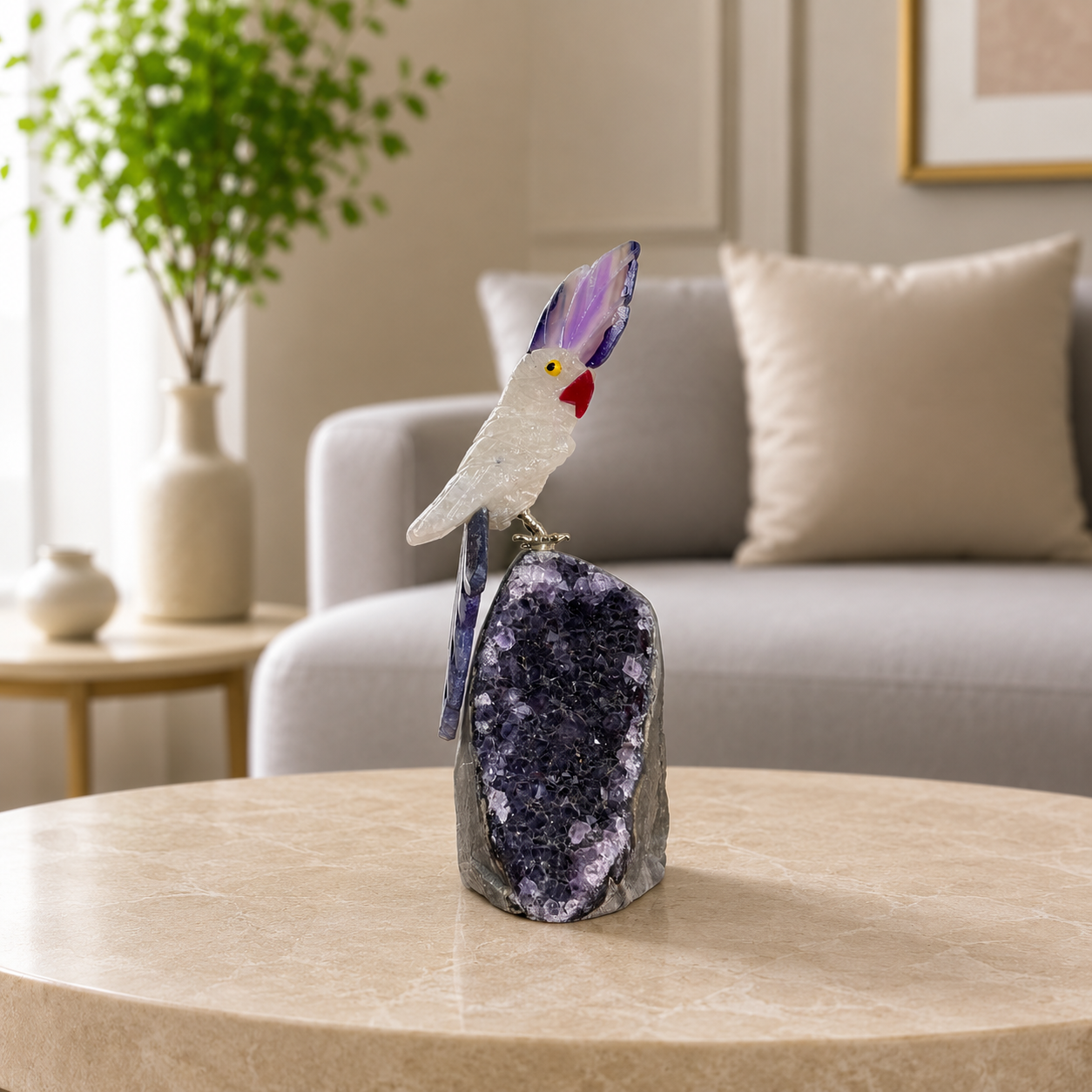 Aurevora White Quartz Gemstone Bird – Crystal Cockatoo Home Décor, Clarity & Spiritual Harmony Symbol (5 Inch, 176 gm)