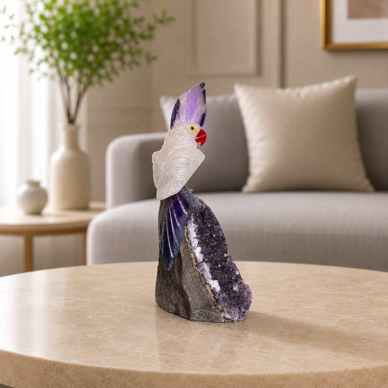 Aurevora White Quartz Gemstone Bird – Crystal Cockatoo Home Décor, Clarity & Spiritual Harmony Symbol (5 Inch, 176 gm)