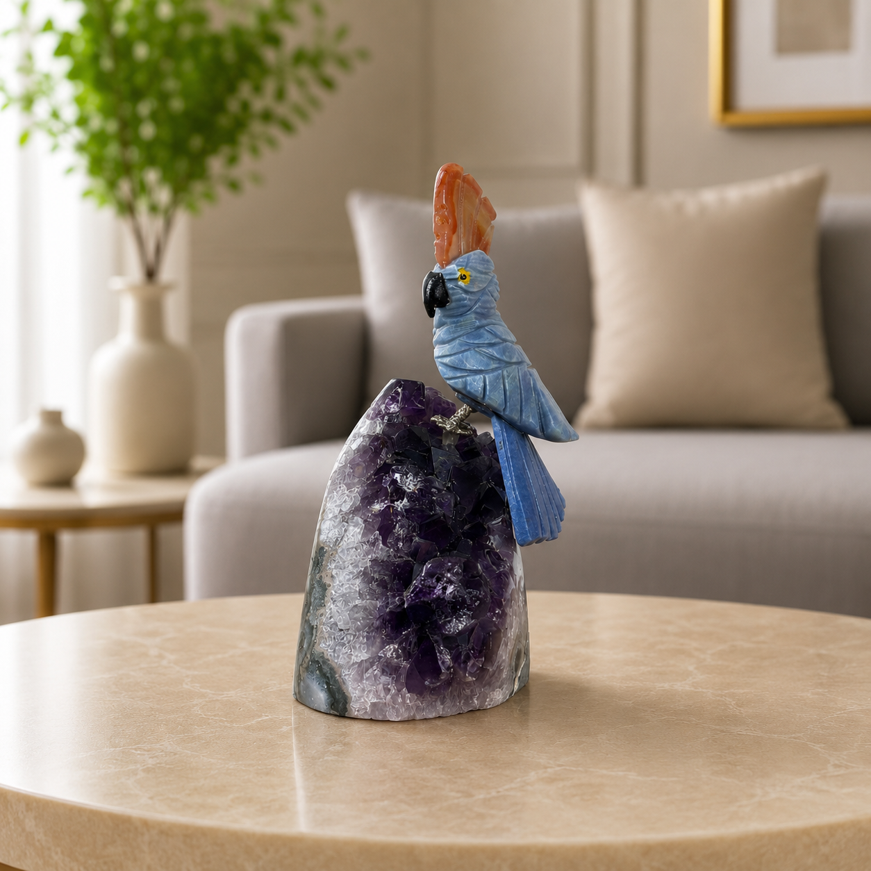 Aurevora Blue Aventurine Gemstone Bird – Crystal Cockatoo Home Décor, Confidence & Prosperity Symbol (5 Inch, 306 gm)