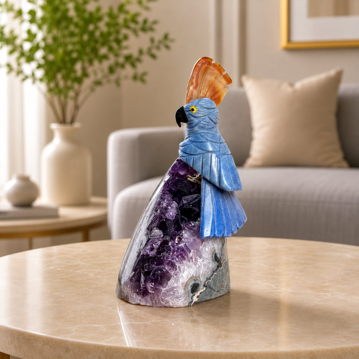 Aurevora Blue Aventurine Gemstone Bird – Crystal Cockatoo Home Décor, Confidence & Prosperity Symbol (5 Inch, 306 gm)