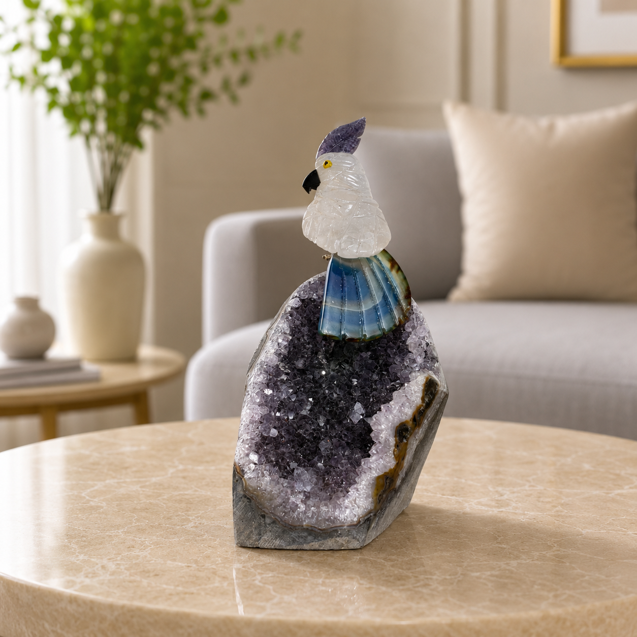 Aurevora White Quartz Gemstone Bird – Crystal Cockatoo Home Décor, Wisdom & Serenity Symbol (4.2 Inch, 284 gm)