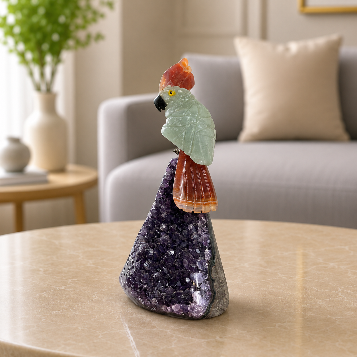 Aurevora Green Aventurine Gemstone Bird – Crystal Cockatoo Home Décor, Prosperity & Vitality Symbol (4.2 Inch, 194 gm)