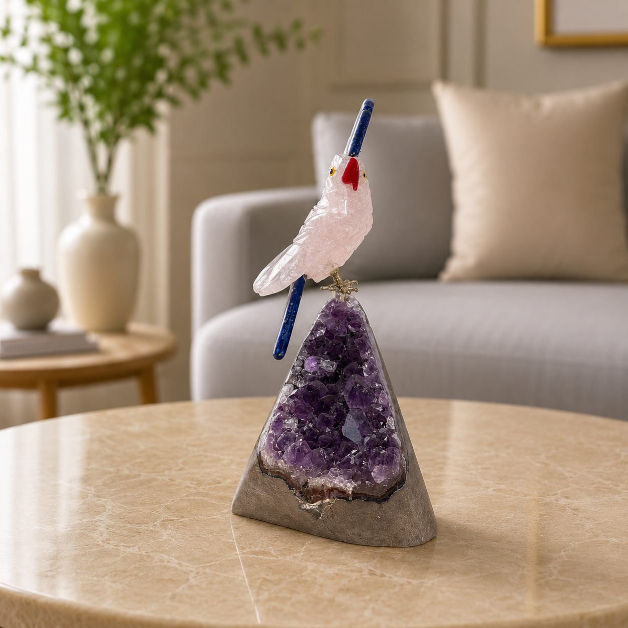 Aurevia Rose Quartz Gemstone Bird – Crystal Cockatoo Home Décor, Love & Wisdom Symbol (5 Inch, 276 gm)
