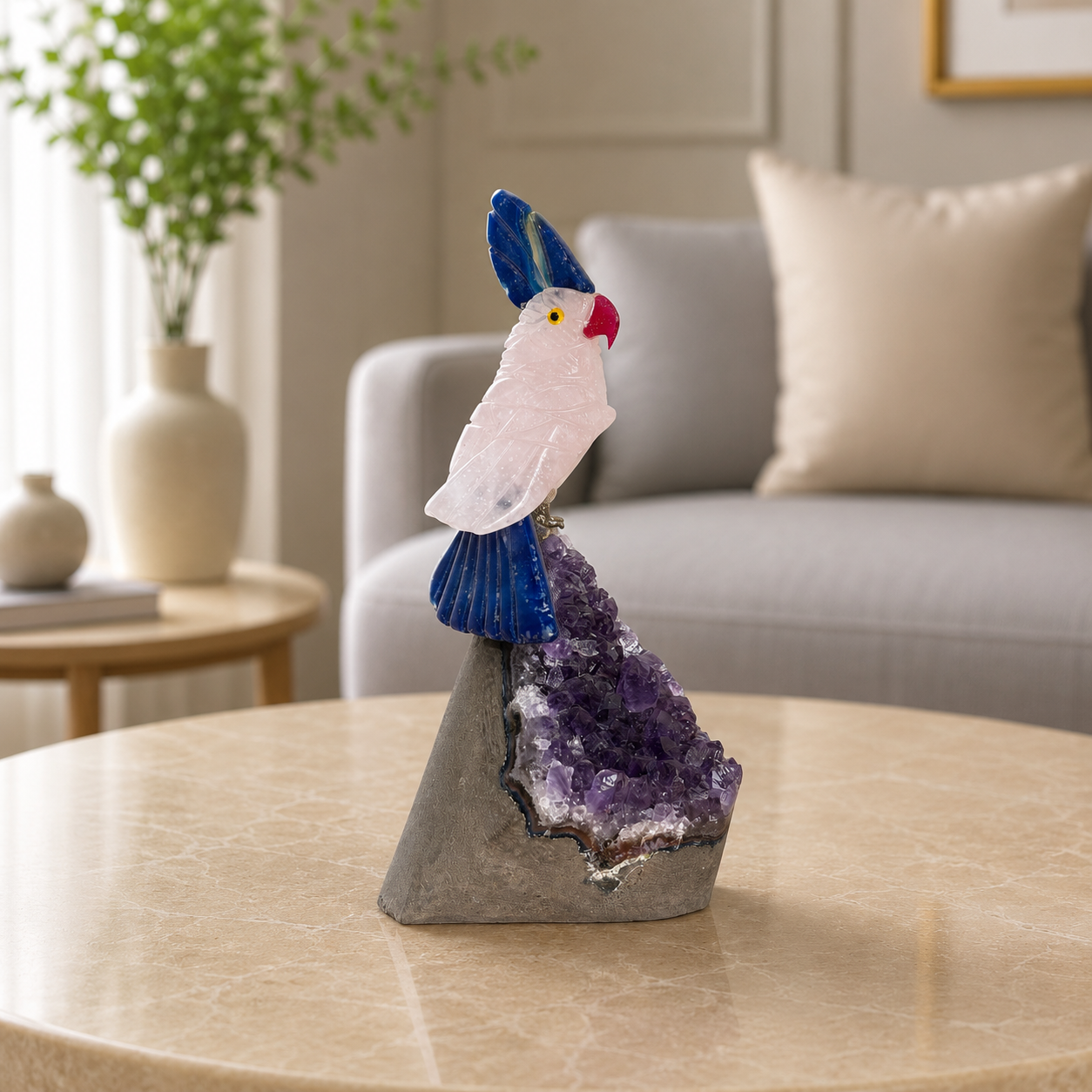 Aurevia Rose Quartz Gemstone Bird – Crystal Cockatoo Home Décor, Love & Wisdom Symbol (5 Inch, 276 gm)