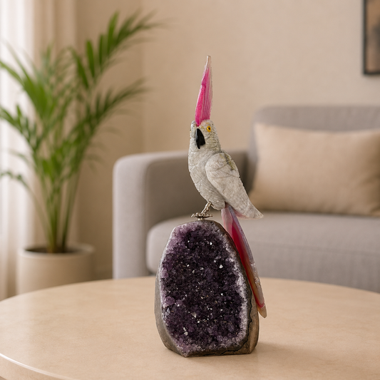 Auroraze Amethyst Gemstone Bird – Crystal Cockatoo Home Décor, Joy & Grace Symbol (7.9 Inch, 594 gm)