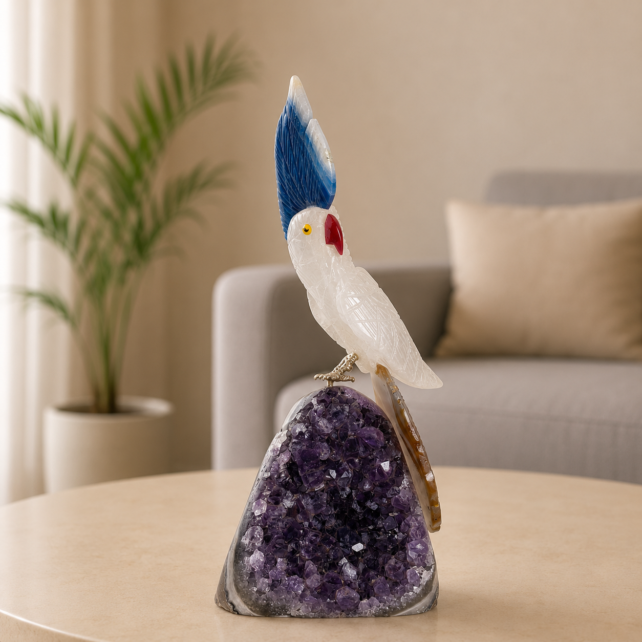 Aurecrest Amethyst Gemstone Bird – Crystal Cockatoo Home Décor, Clarity & Confidence Symbol (7 Inch, 518 gm)