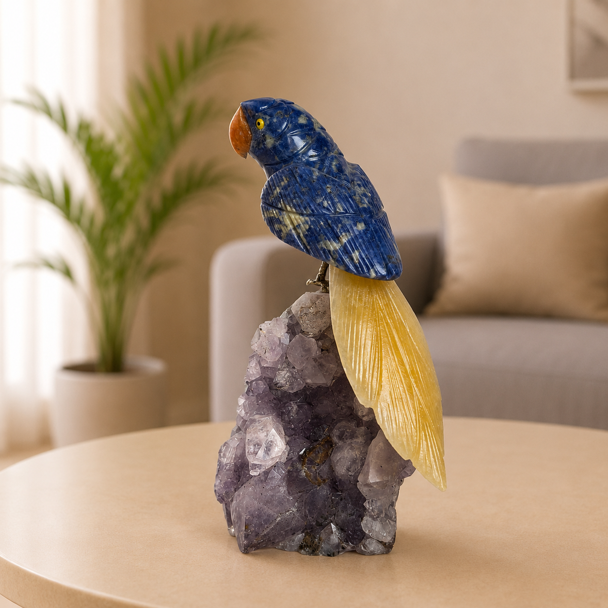 Aurelapis Amethyst Gemstone Bird – Crystal Parrot Home Décor, Wisdom & Prosperity Symbol (6 Inch, 686 gm)