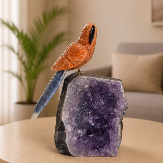 Auranova Amethyst Gemstone Bird – Crystal Parrot Home Décor, Creativity & Insight Symbol (6 Inch, 782 gm)